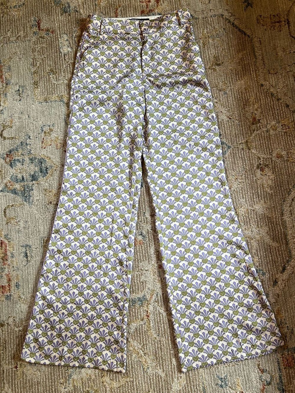 Printed Wide-Leg Women’s Pants - Lavender & Green